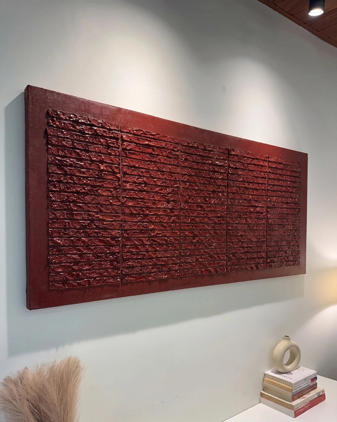 Angled view of Brickwork canvas showing raised horizontal ridge texture and glossy shine