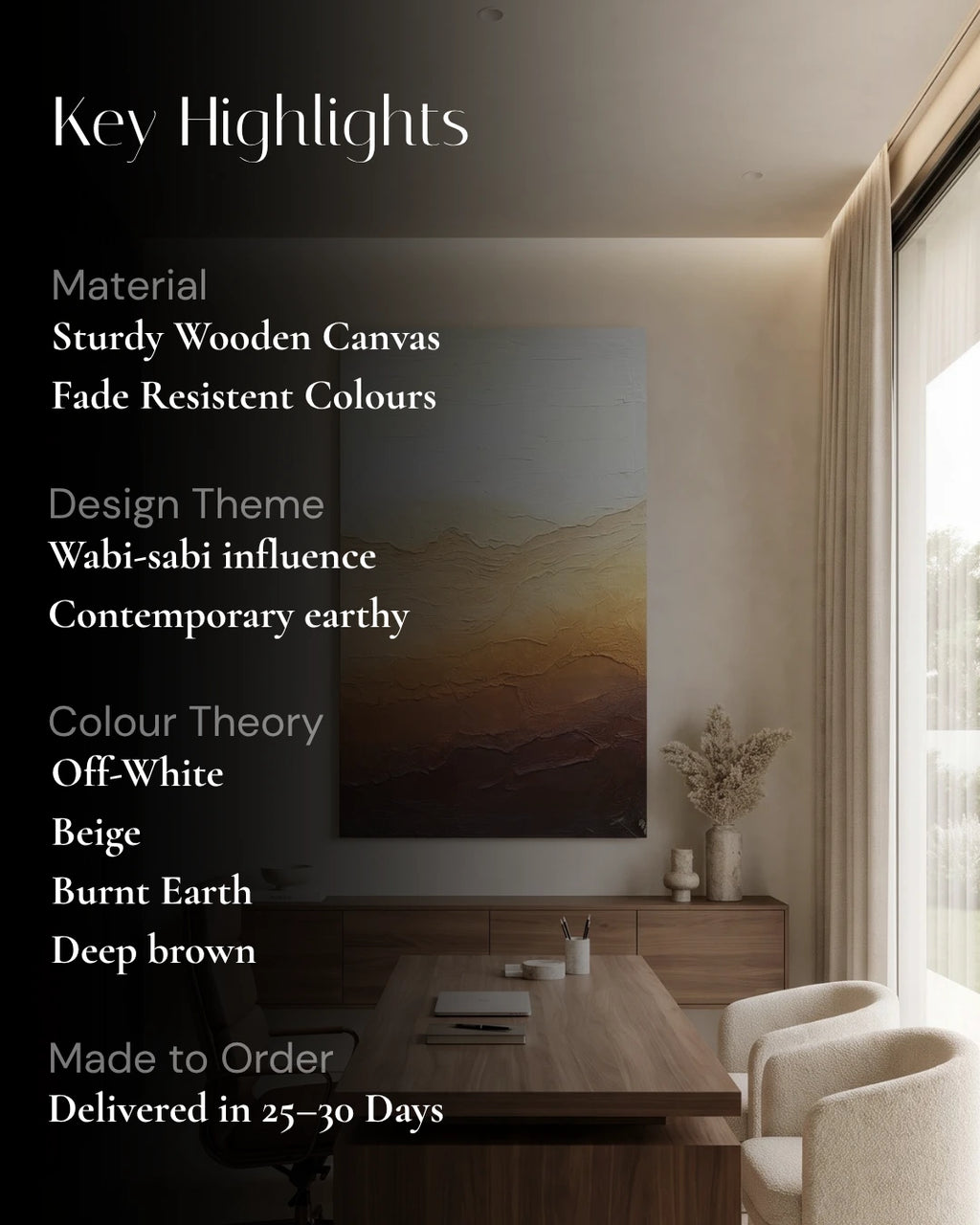 Horizon gradient textured painting hanging in a home office