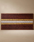 Burgundy grooved textured wall art 4x2 feet with gold and silver leaf band through the centre, handmade canvas painting