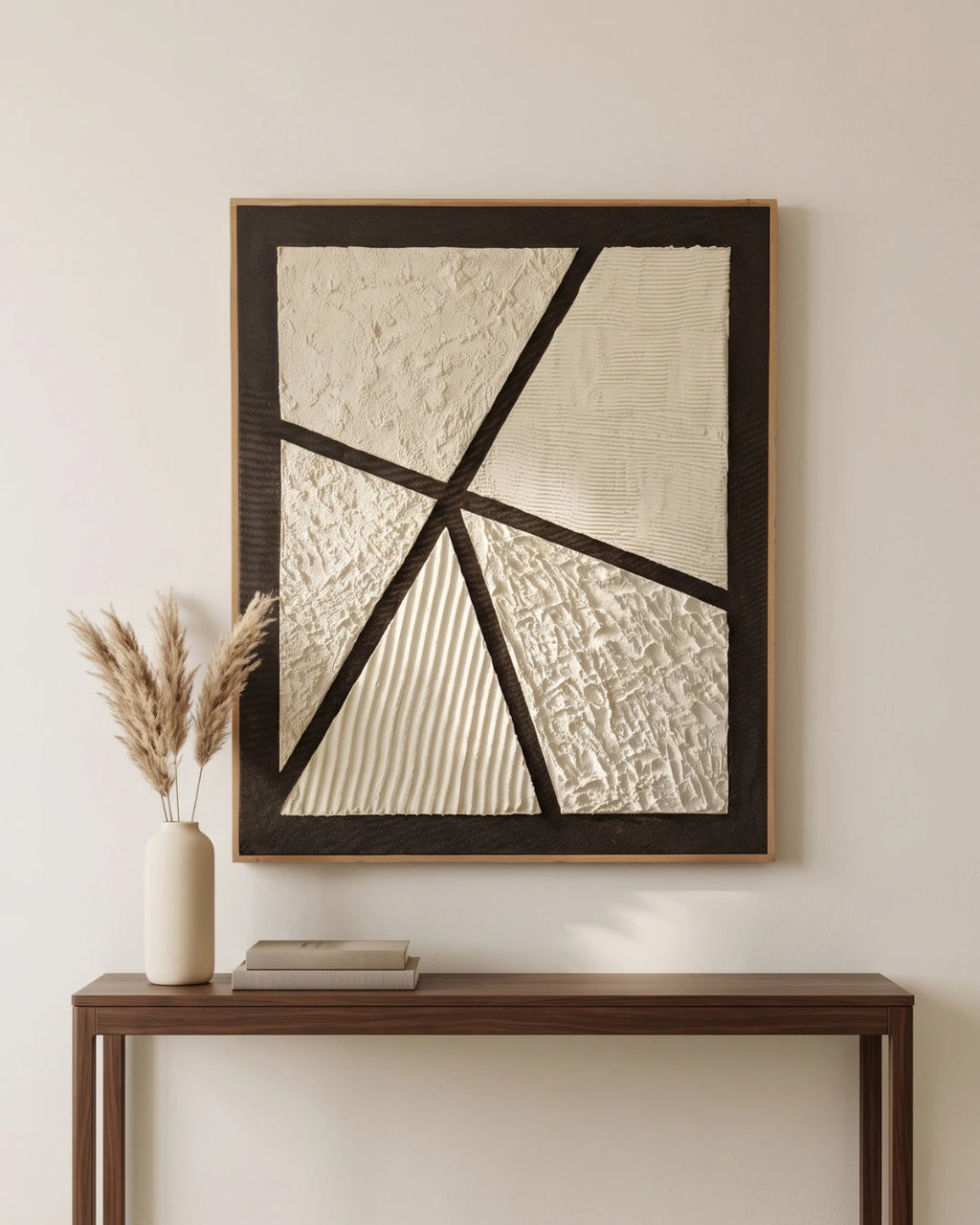 Side view of Prism canvas under raking light showing raised texture depth and shadow