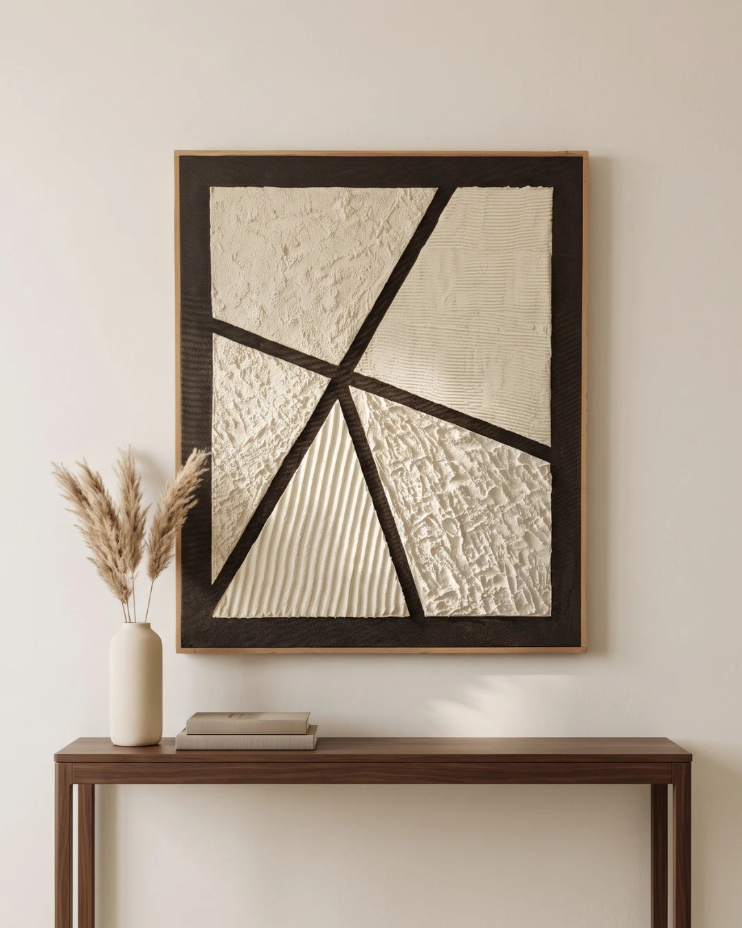 Side view of Prism canvas under raking light showing raised texture depth and shadow
